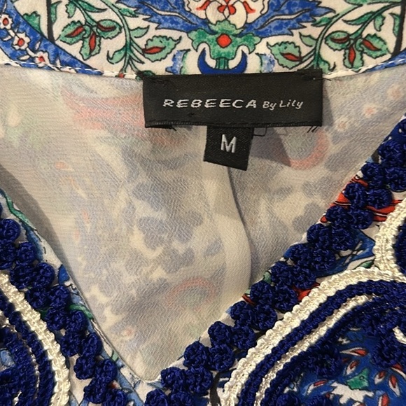 Rebeeca by Lily Soutache Trim Silk Mini Dress Women Size Medium Casual Travel - Picture 7 of 9